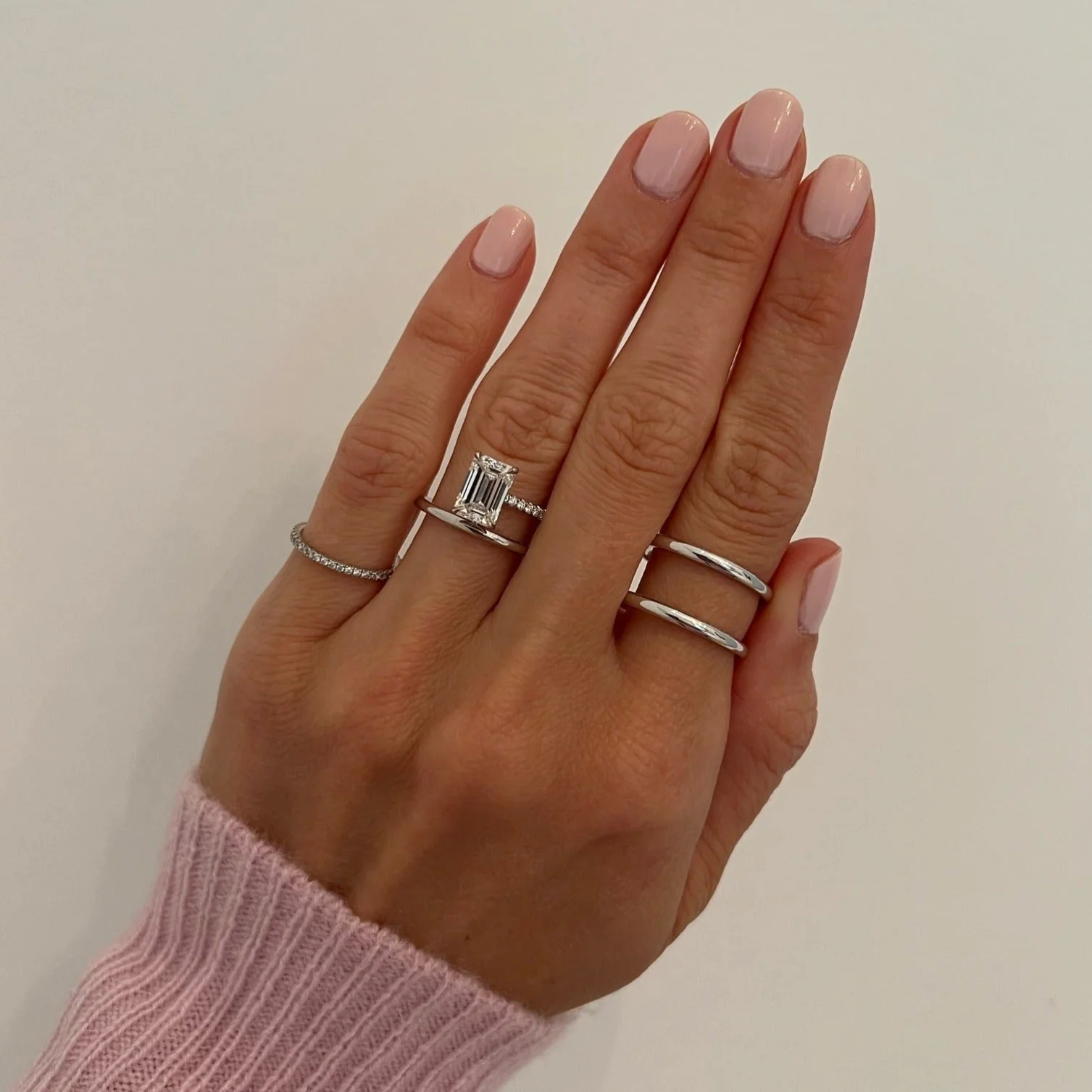 2.01ct Emerald Cut Half Pave Half Solid Band and a Half Engagement Ring - Image 3