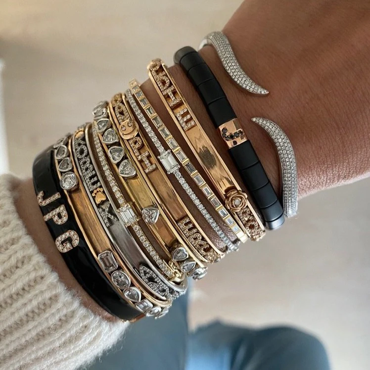 Matte Black Ceramic Bracelet with Initial - Image 3