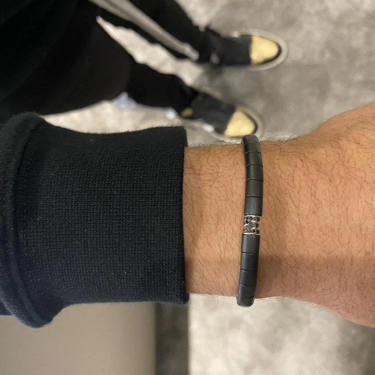 Matte Black Ceramic Bracelet with Initial - Image 4