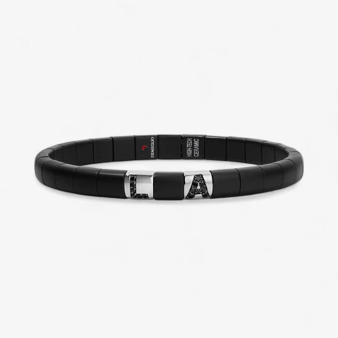 Matte Black Ceramic Bracelet with Initial - Image 5