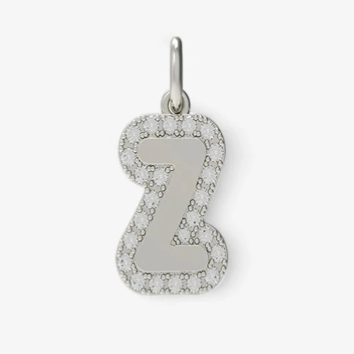 Large Bubble Initial Charm with Pave Outline Necklace - Image 5