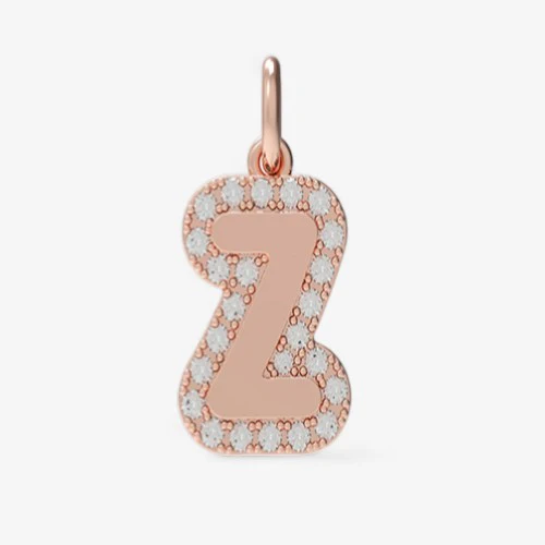Large Bubble Initial Charm with Pave Outline Necklace - Image 6