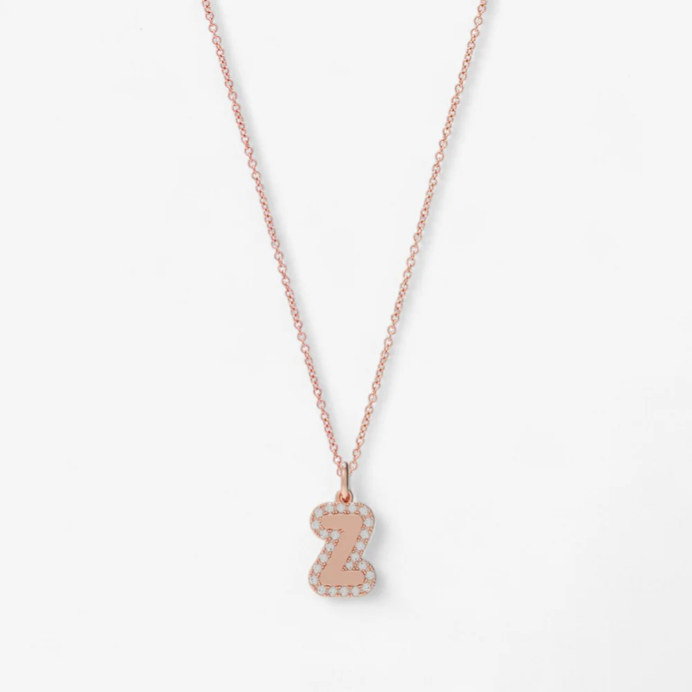 Large Bubble Initial Charm with Pave Outline Necklace - Image 7