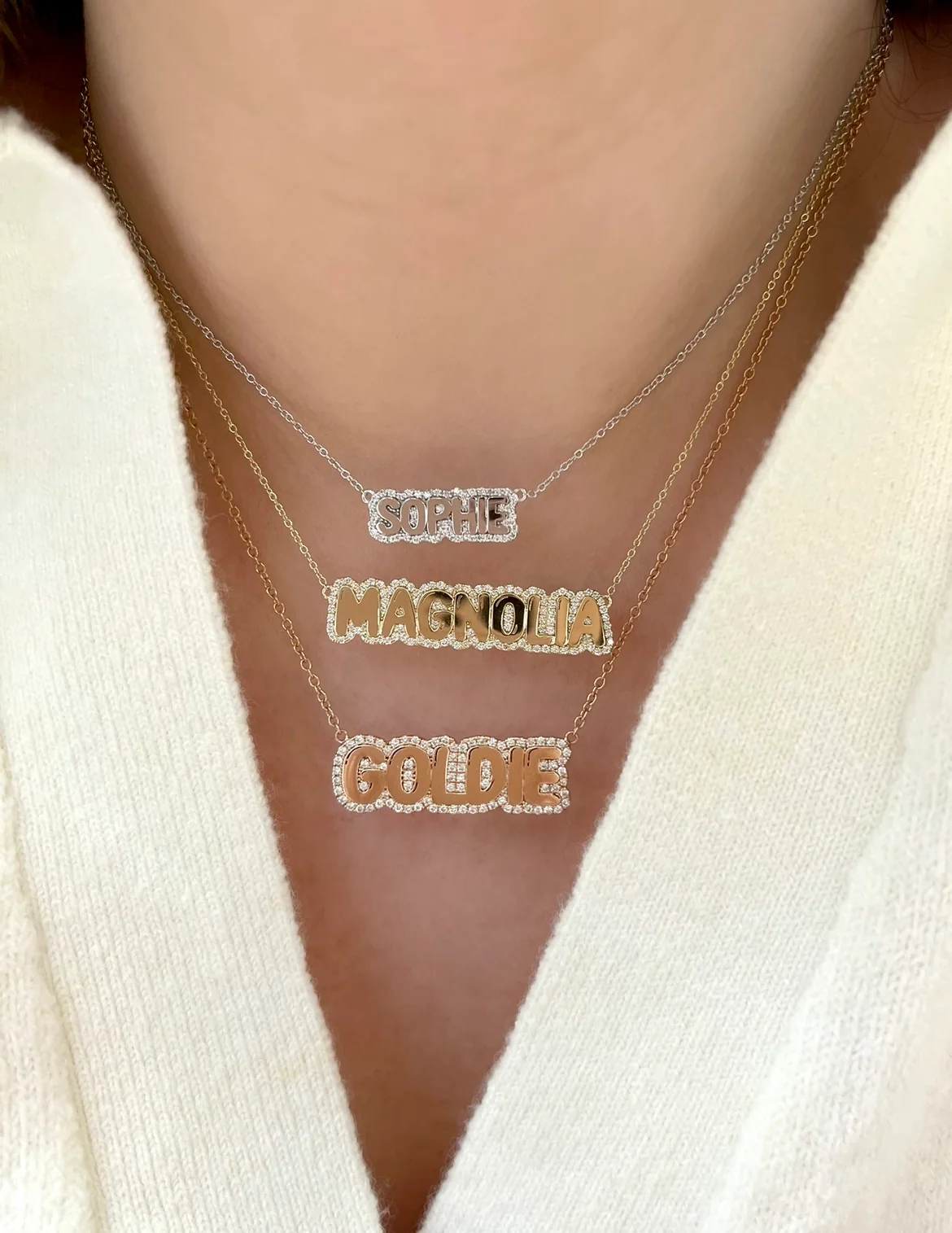 Extra Small Bubble with Pave Outline Necklace - Image 5