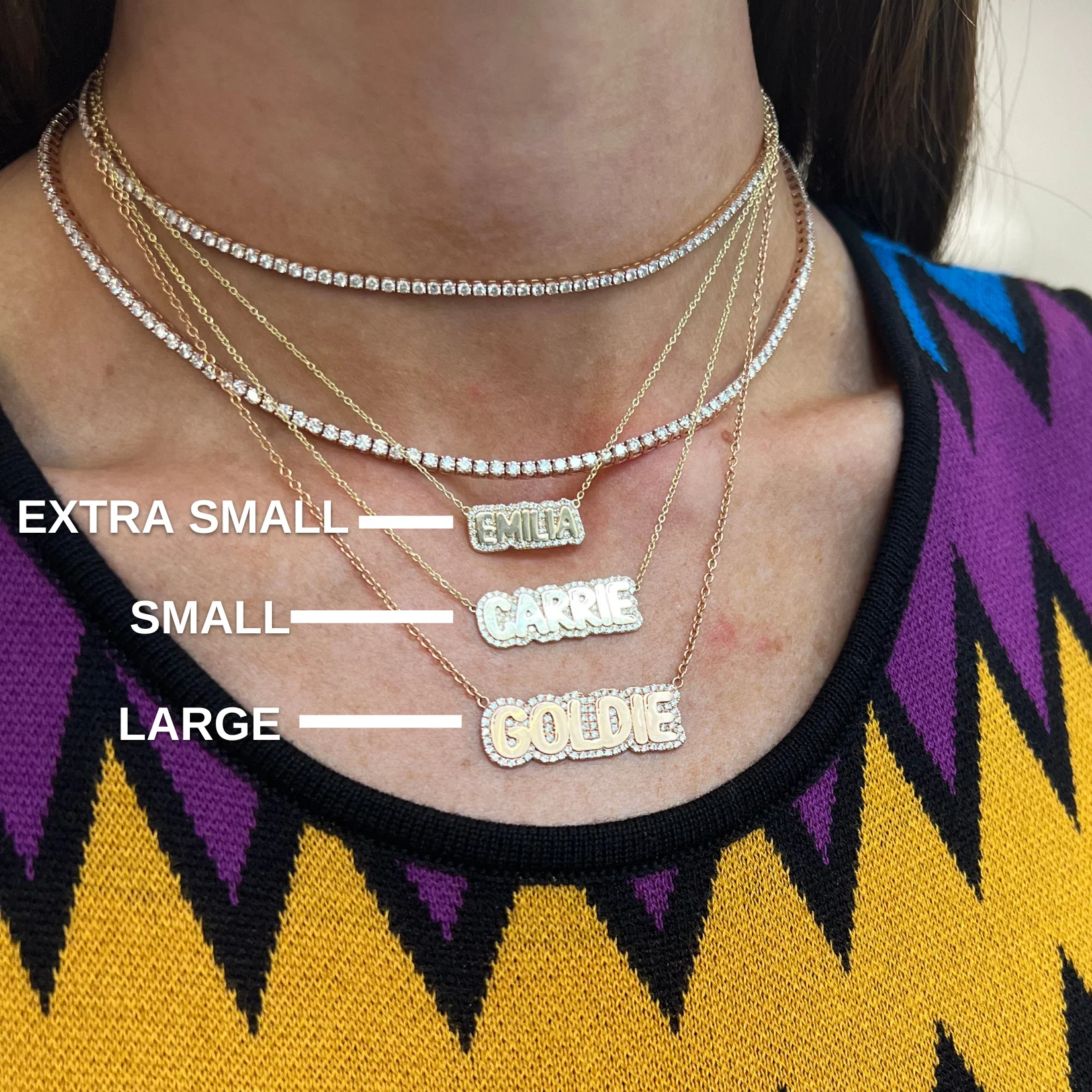 Extra Small Bubble with Pave Outline Necklace - Image 6