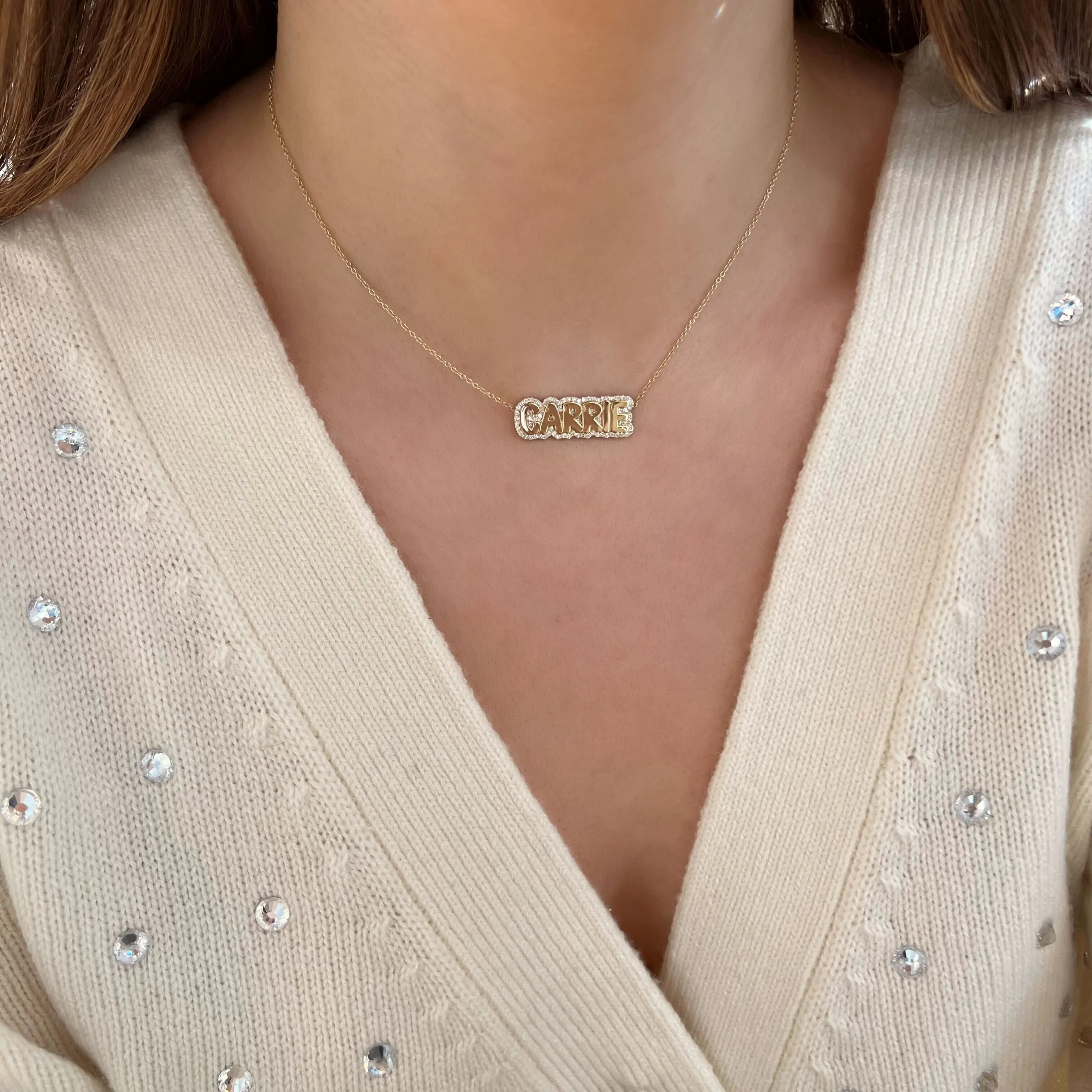 Extra Small Bubble with Pave Outline Necklace - Image 8