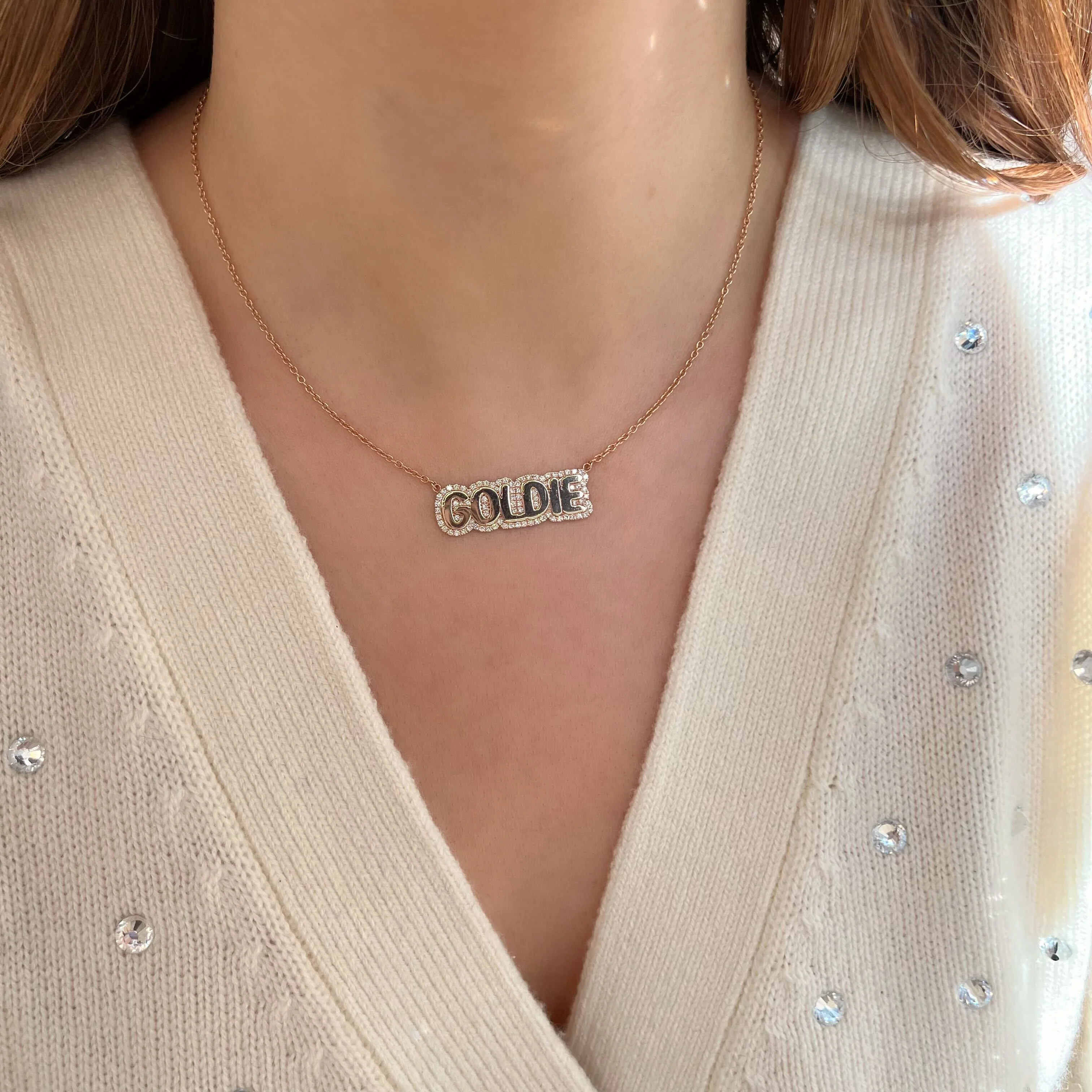 Extra Small Bubble with Pave Outline Necklace - Image 9