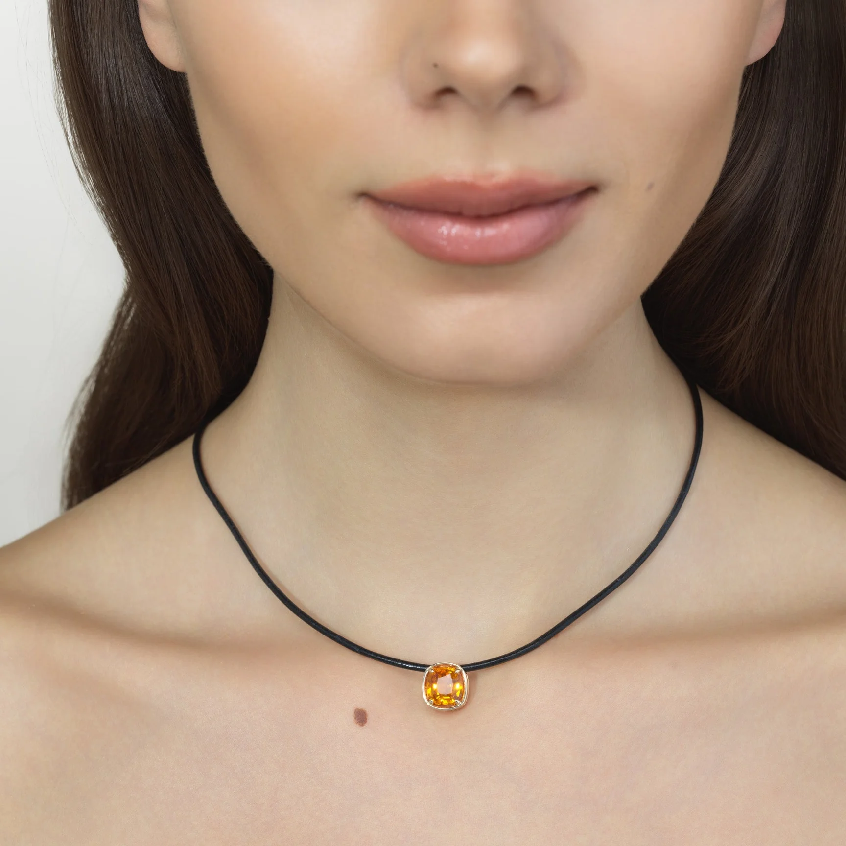 Margot Orange Sapphire Cushion Cut Necklace - Image 3