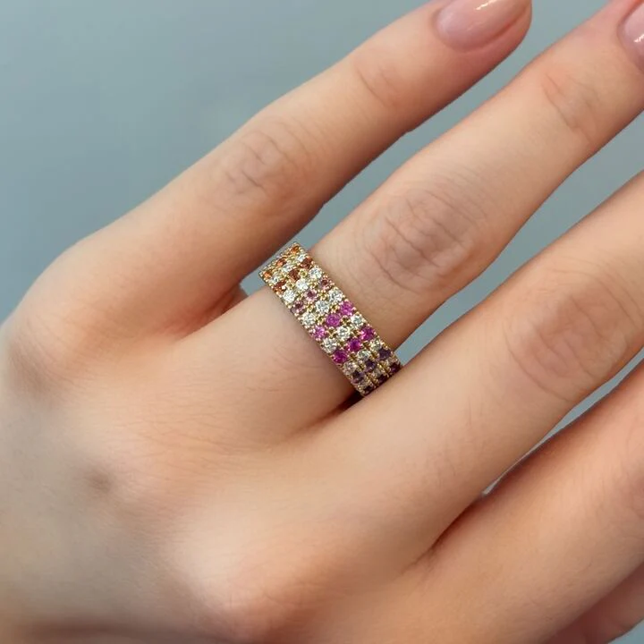 Grace Rainbow Sapphire and Diamond Cigar Band Size 6.5 - Image 3
