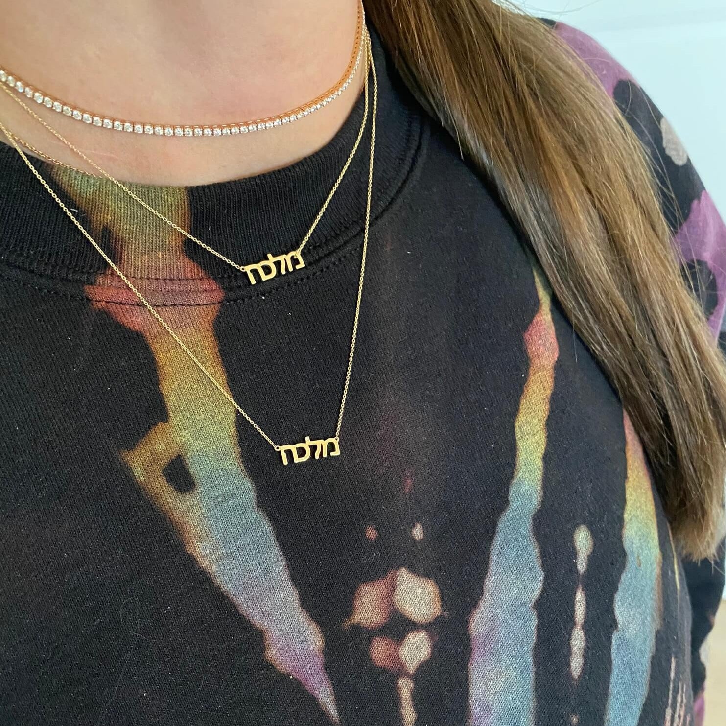 Tiny Treasure Hebrew Name Gold Necklace - Image 3